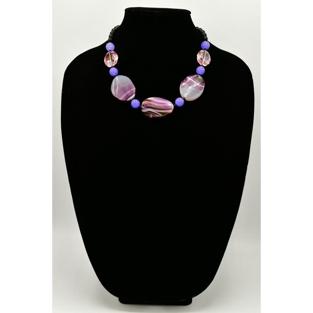 Alexander Kalifano Necklace Crystal Purple Black Pink Boho Chunky Beach Bin3